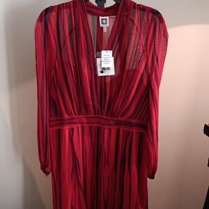 Anne Klein Red and Black Striped Long Sleeve Dress